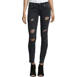 INDIGO REIN Women’s Charcoal Distressed Ripped Skinny Jeans Sz 9